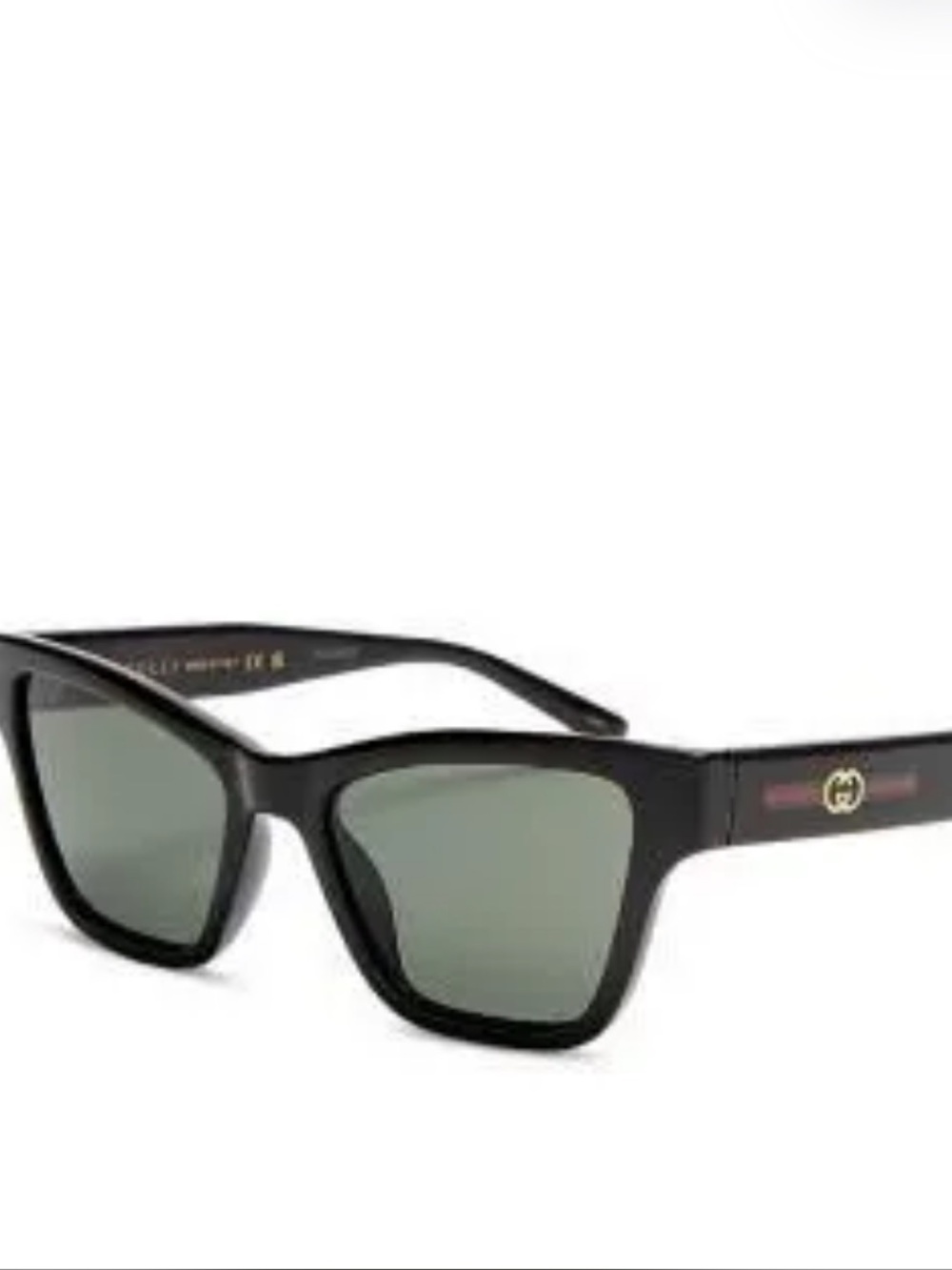 New! Gucci Black Frame Sunglasses with Green Lenses and Gold Logo